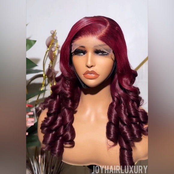 Luxury wavy glue-less burgundy Human hair unit